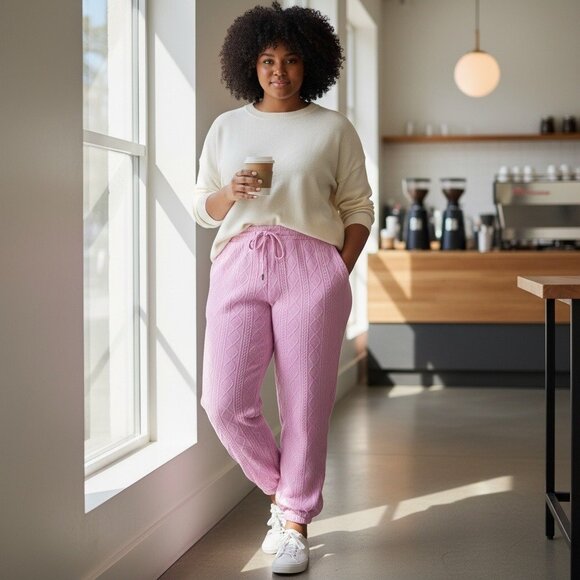 Grayson Threads Womens Pink Cable Knit Design Joggers With Side Pockets Size XL - Picture 1 of 10